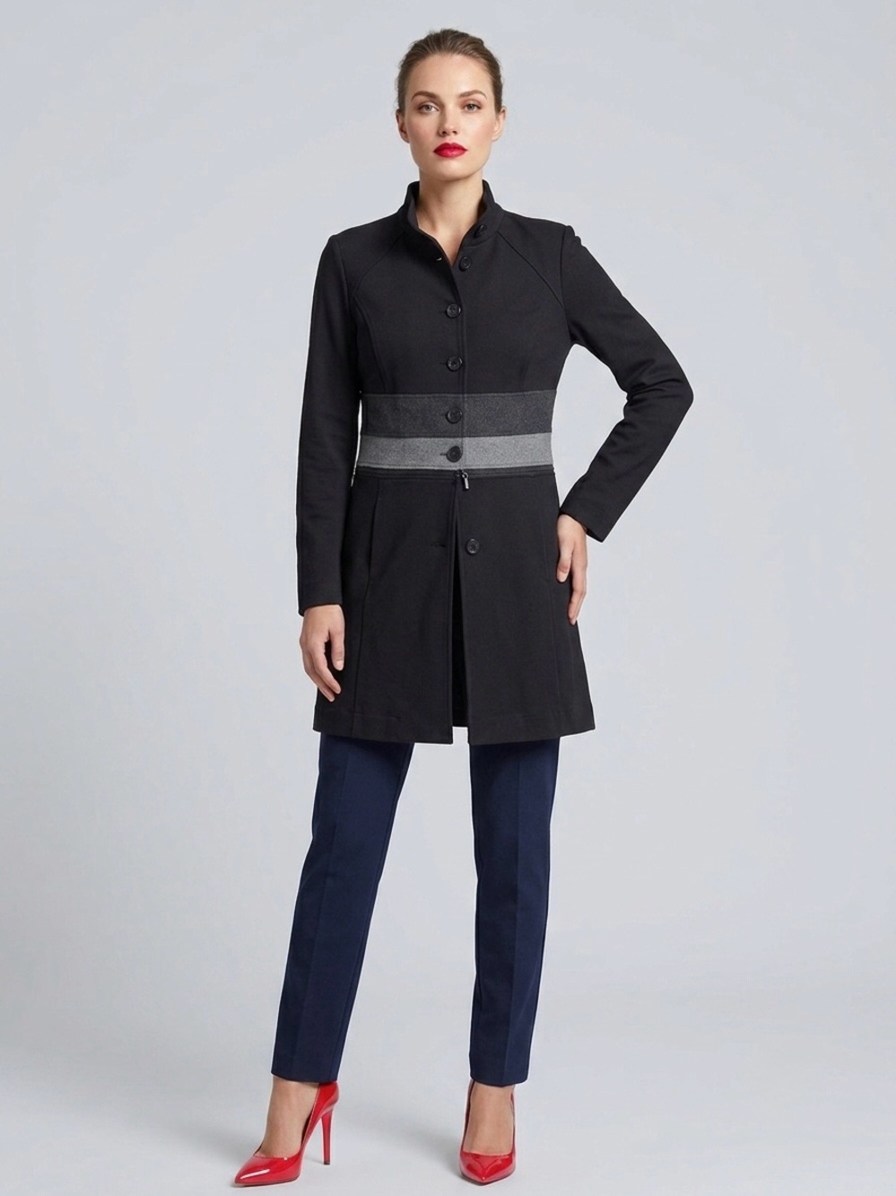 Cabi Chameleon Jacket Convertible Detachable Bottom Long Coat Black Gray Size XL
